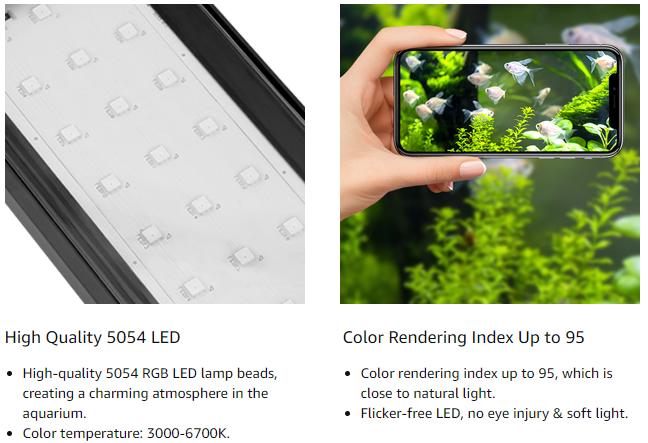 hygger Smart Aquarium Light, Bluetooth LED Light with App Control, Full Spectrum Fish Tank Light with 24/7 Lighting Cycle, 5 Modes, Adjustable Timer, for Freshwater Planted Tank