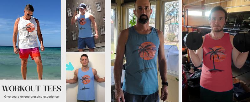 Runcati Mens Sleeveless Tank Tops Workout Gym Shirts Palm Tree Vintage Style T-Shirt