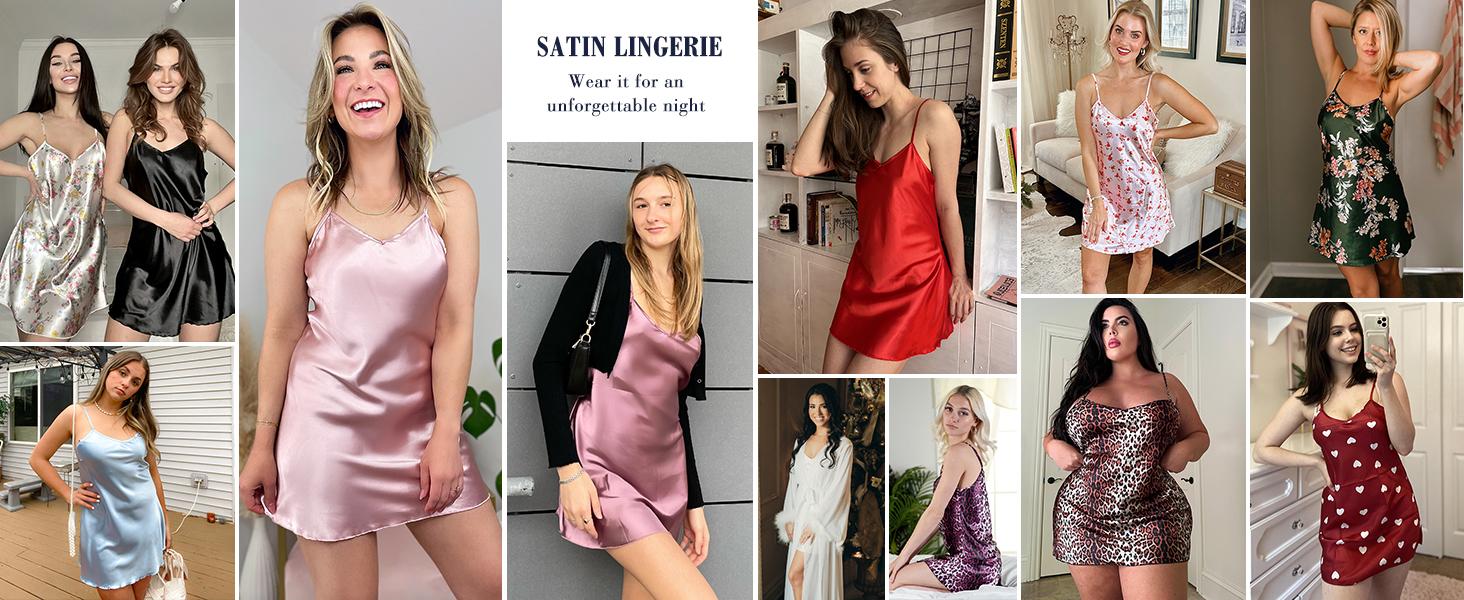 Avidlove Women Satin Nightgown  Lingerie Dress  Elegant Sleepwear Mini Slip Chemise Nightwear