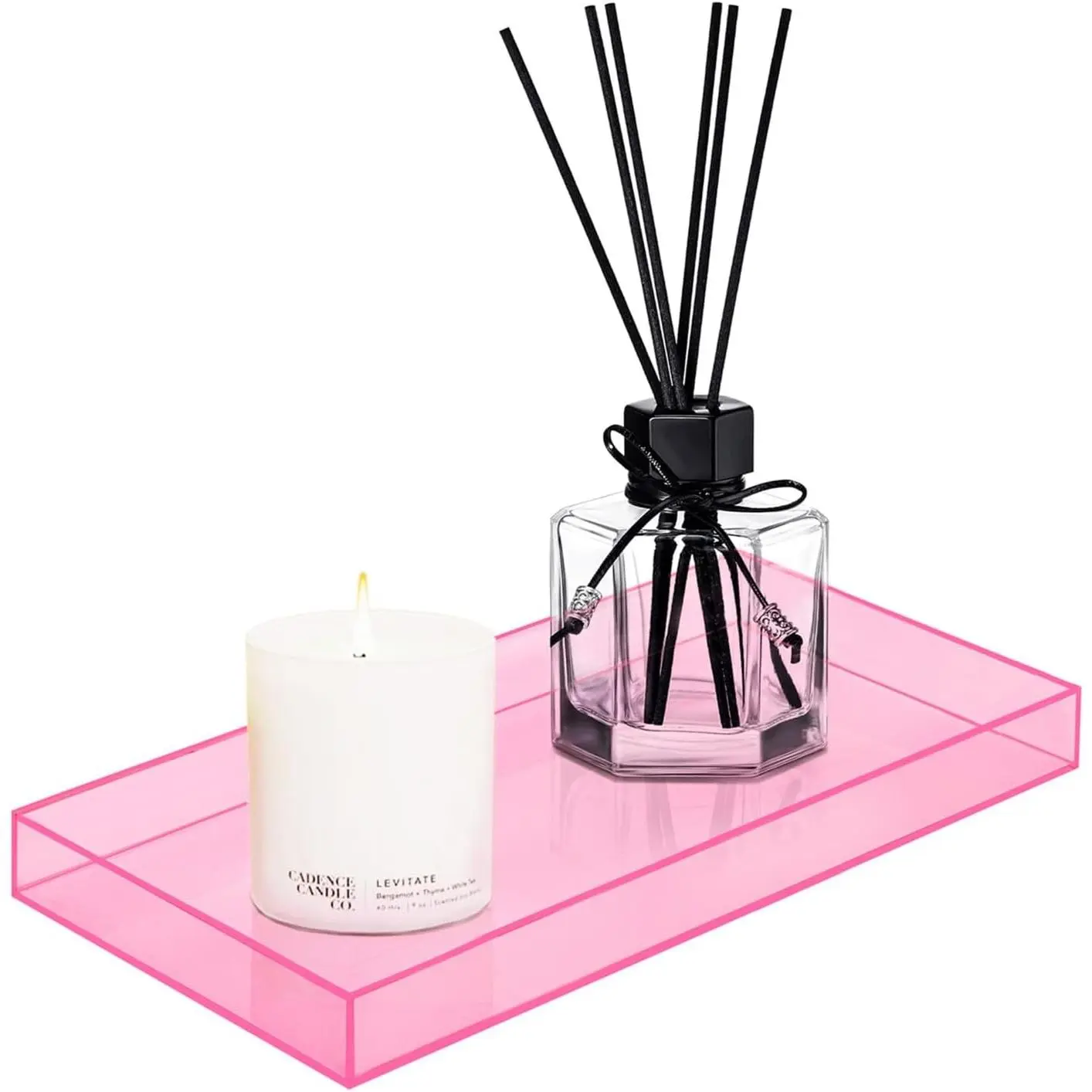 Acrylic Tray for Countertop, Guest Towel Holder Tray for Bathroom | Vanity Trays for Napkin Perfume Jewelry Makeup, Bathroom Tray for Soap Dispenser, Aromatherapy, Cup & Candle, Pink