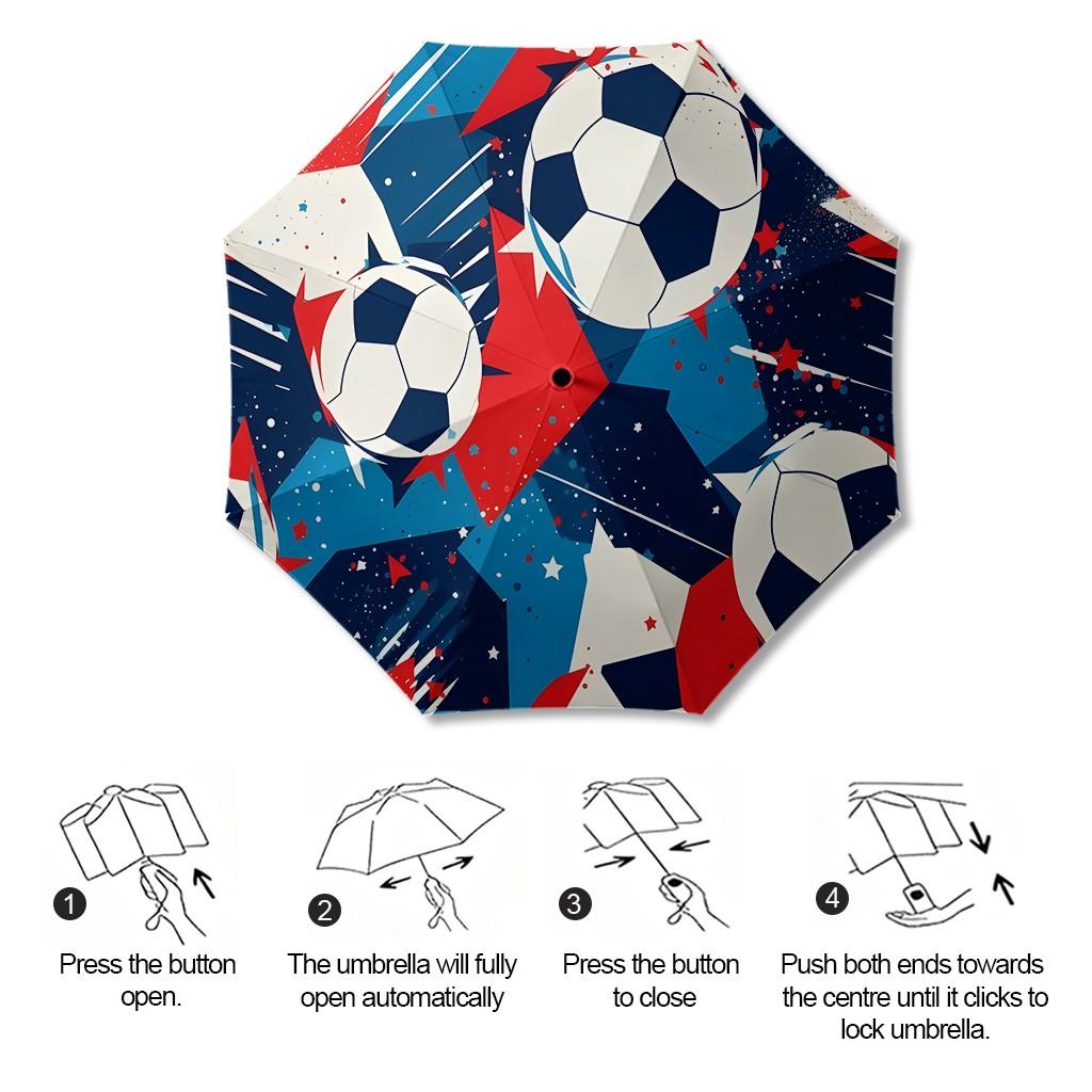 Football Field Pattern Umbrella, Automatic Folding, Sun Protection, Durable 8-Rib, Outdoor Use, Great Gift, World Cup Umbrella