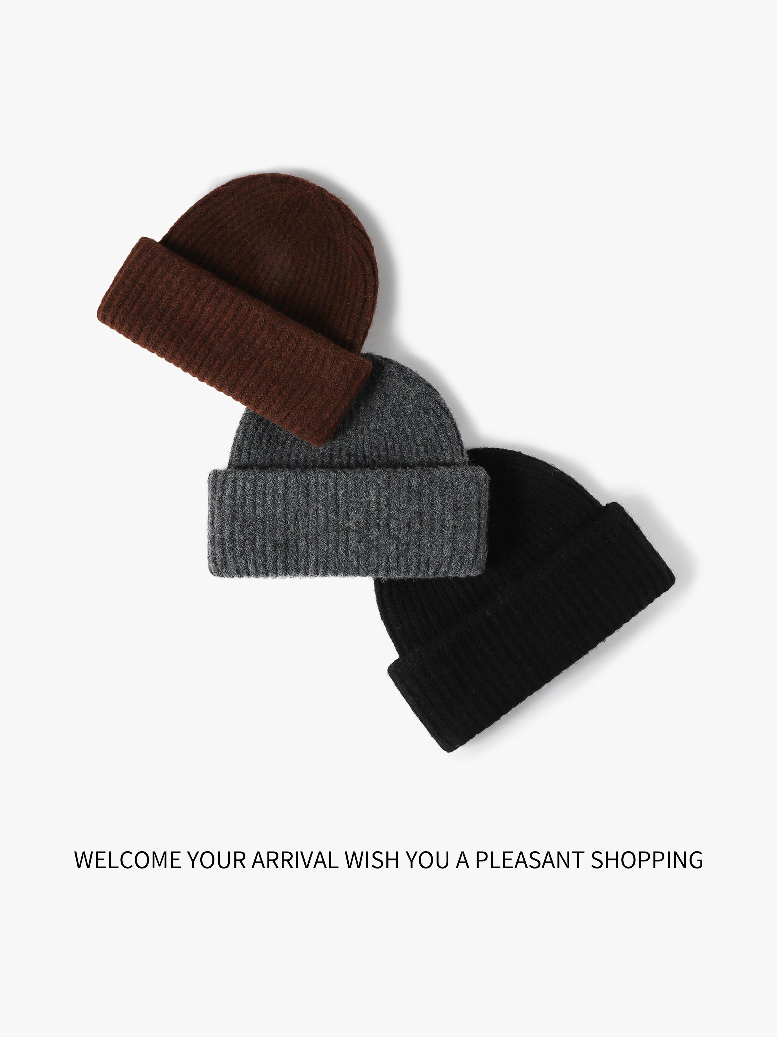 Women's Knitted Wool Hat, Simple Solid Color Design, Warm Windproof Function, Knit Material, Daily Wear, Autumn Winter Fashion, Knitting Beanie