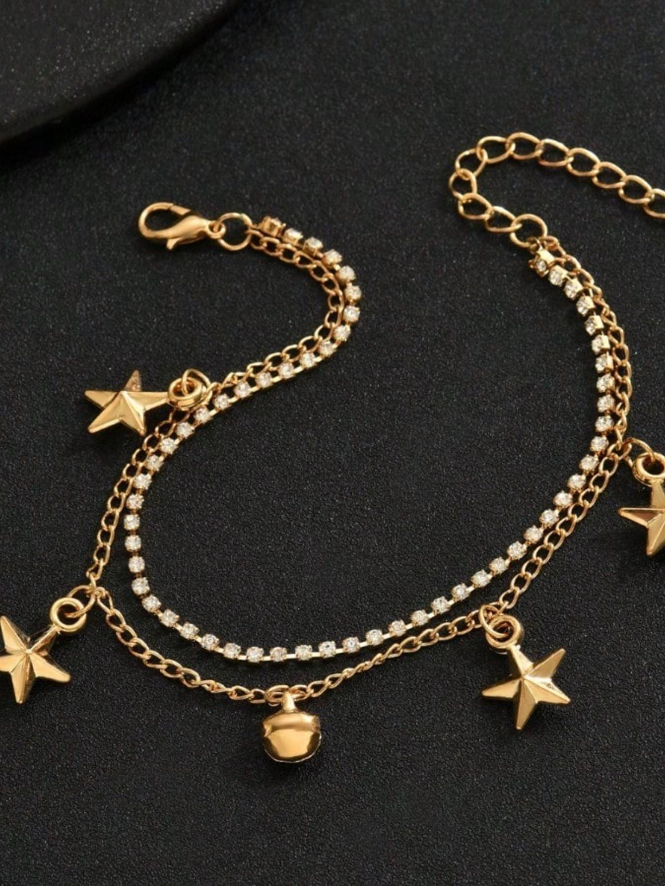 Double Layer Star Bell Anklet for Women, Style, Five Pointed Star Foot Jewelry, Elegant Ankle Bracelet