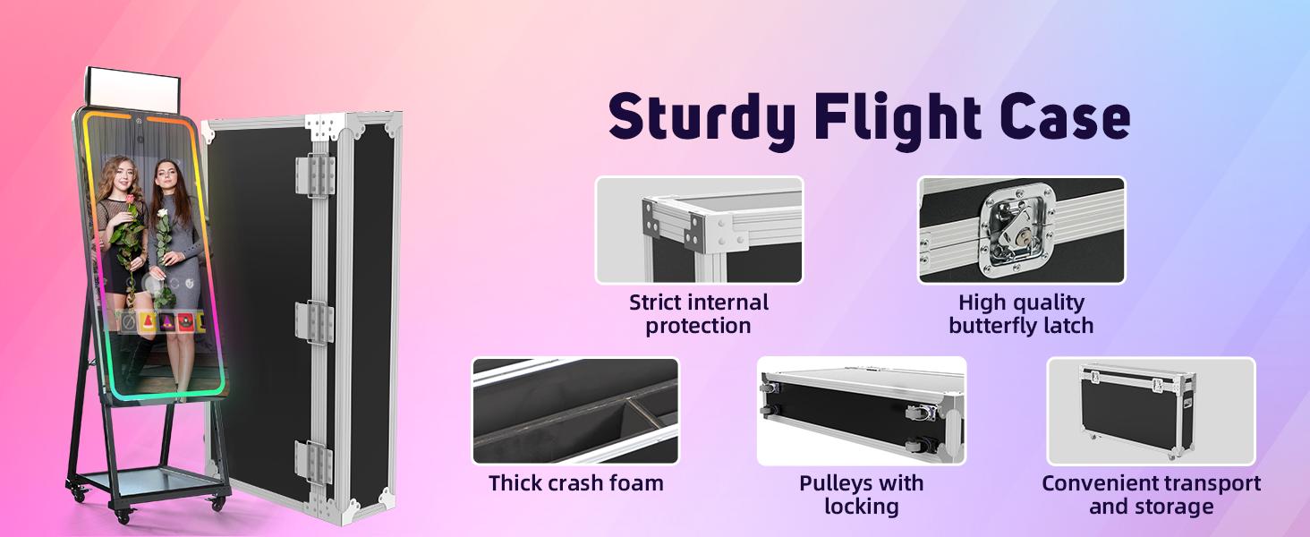 MWE 49" Magic Mirror Photo Booth – 32" Touch Screen, 1200W Selfie Camera, Built-in Dye Sublimation Printer (6-8"), RGB LED Strip Light, Chacktok App & Remote Control for Events