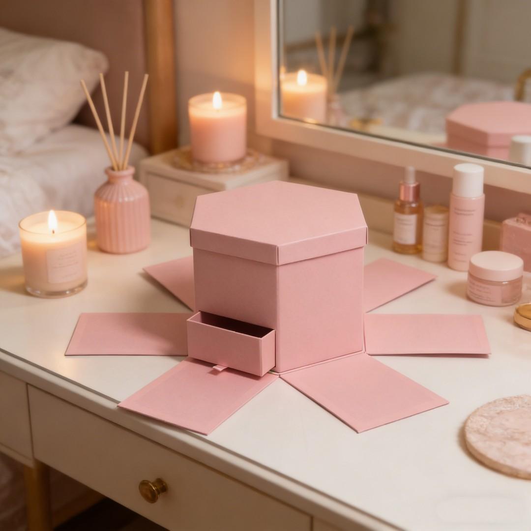 Hexagonal Flower Box with Drawer, Romantic Gift Box for Valentine's Day, Birthday, Wedding, Anniversary, Ceremony Occasion