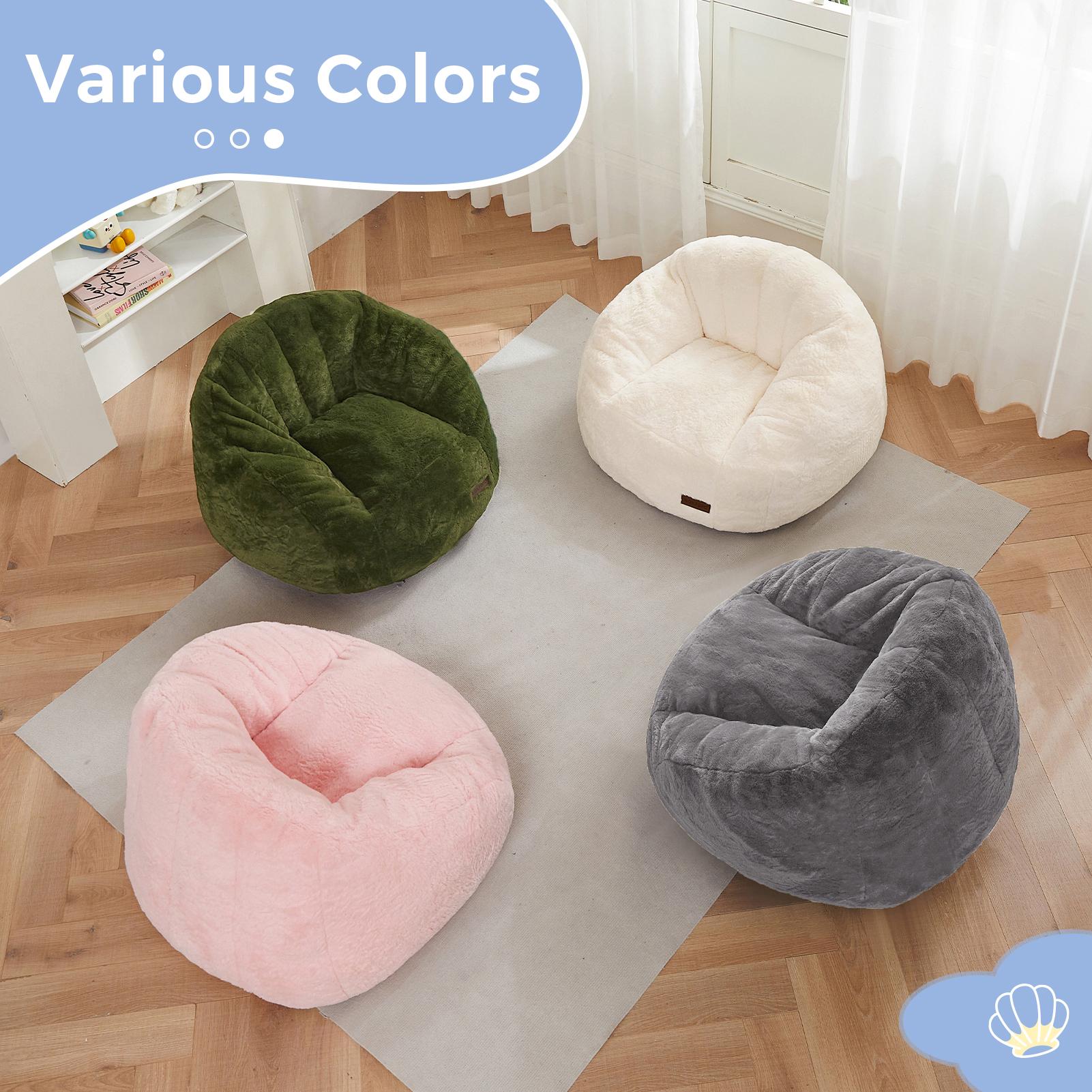 [Cute Size] MAXYOYO Shell Shaped Bean Bag Chair, Faux Fur Compact Lounger with High-Quality Foam Filling