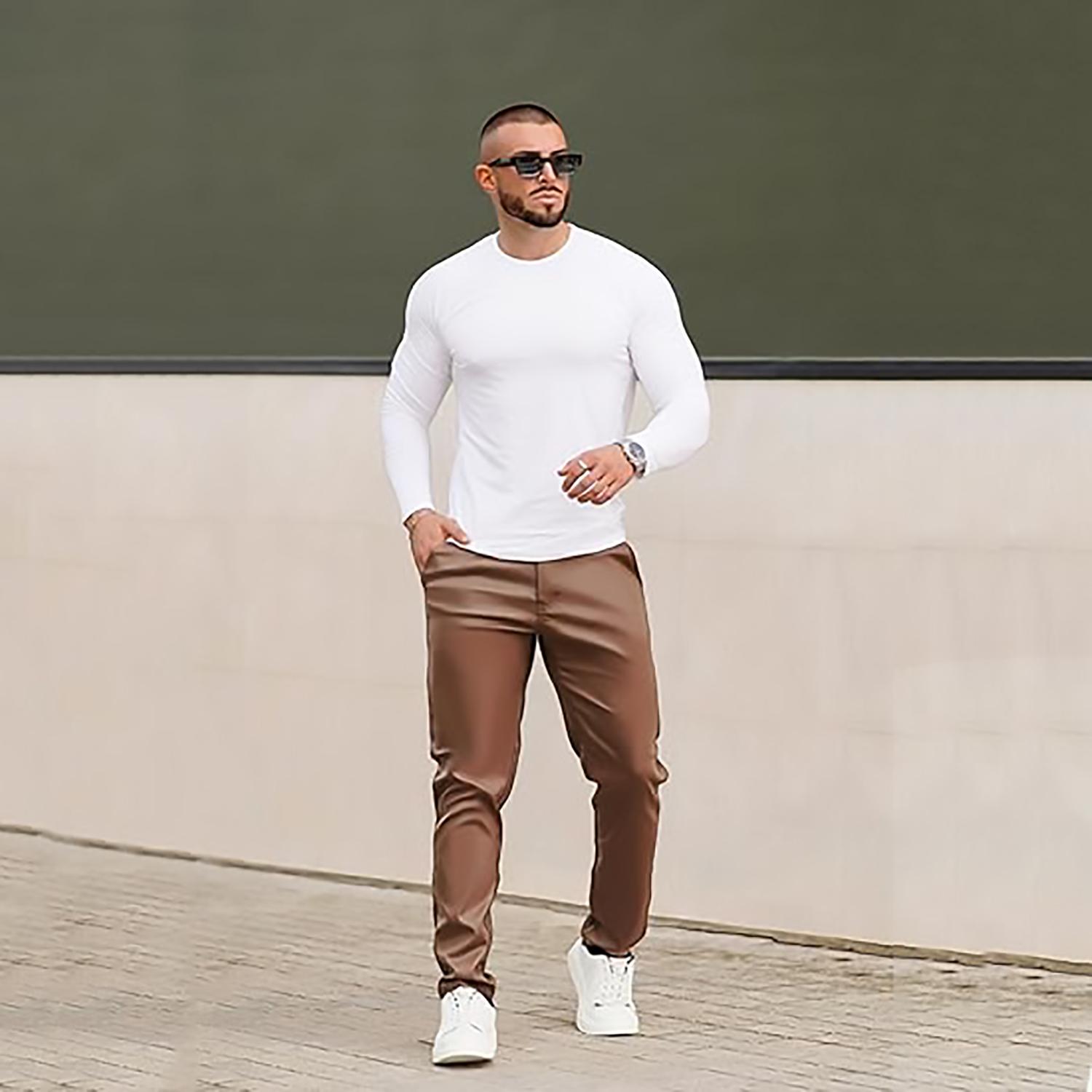 GINGTTO Mens Slim Fit Pants Stretch Pu Faux Leather Motorcycle Biker Pants