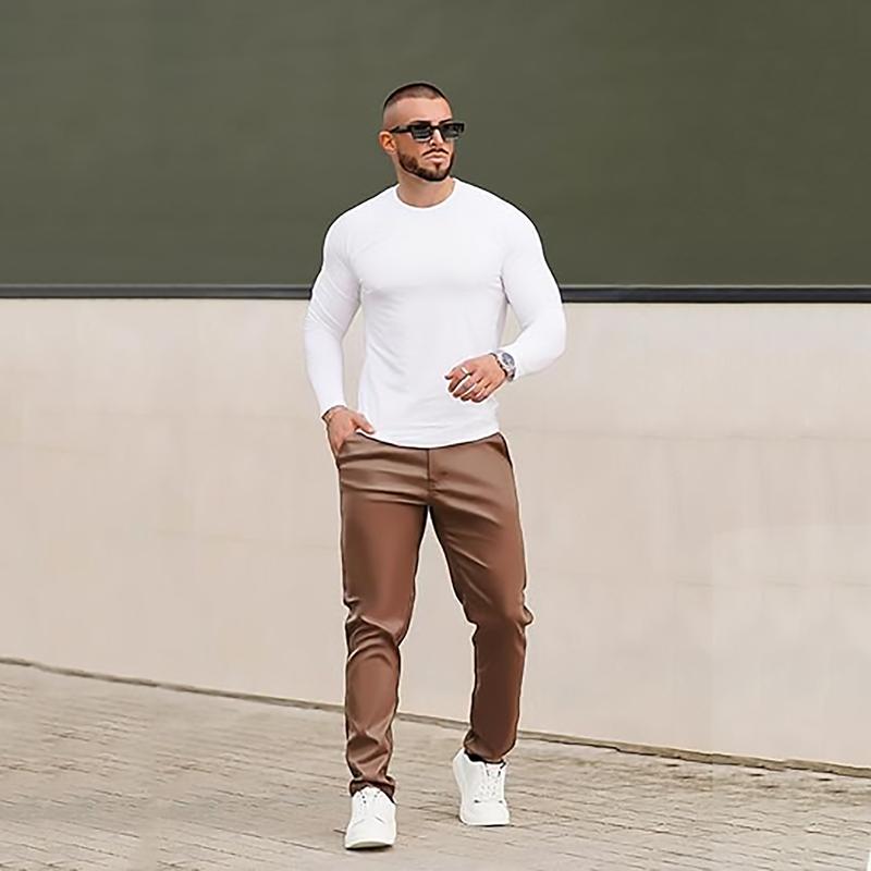 GINGTTO Mens Slim Fit Pants Stretch Pu Faux Leather Motorcycle Biker Pants