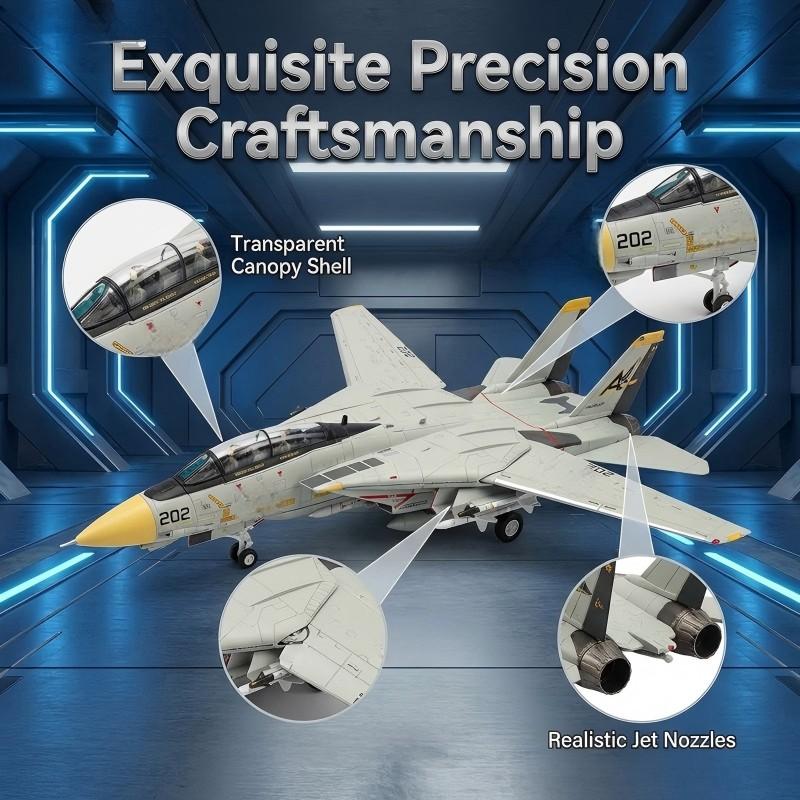 1:72 Scale F14 Aircraft Model with Base, Durable Plastic, Adult Collectible, Desk Decor, Office Decoration, Ideal for Aviation Enthusiasts