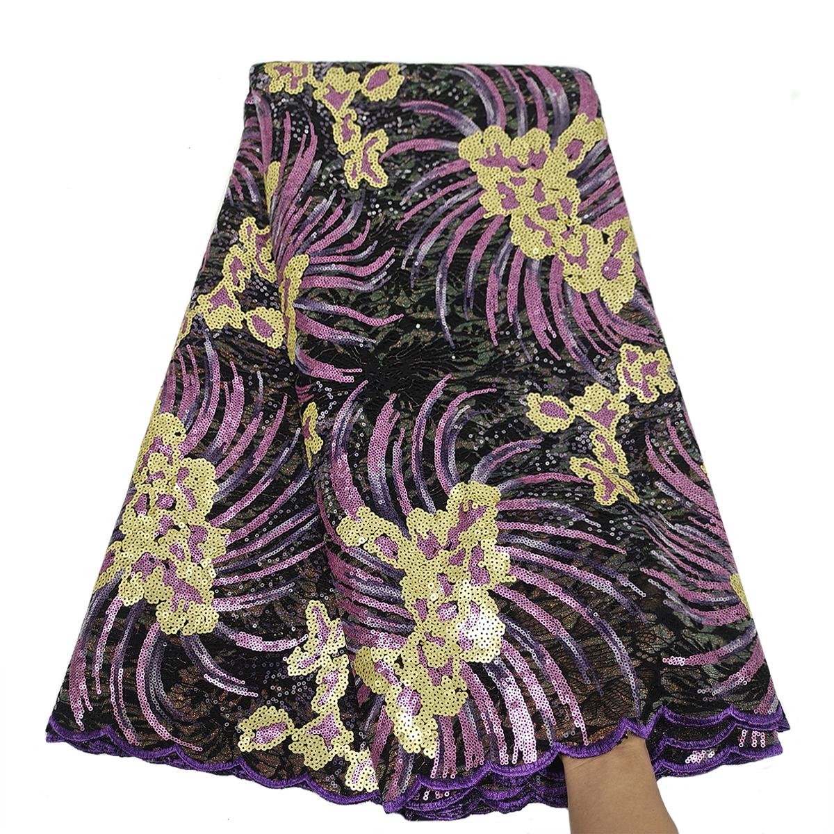 Fashion African Lace Fabric Handcut Sequin Embroidery 5 Yards