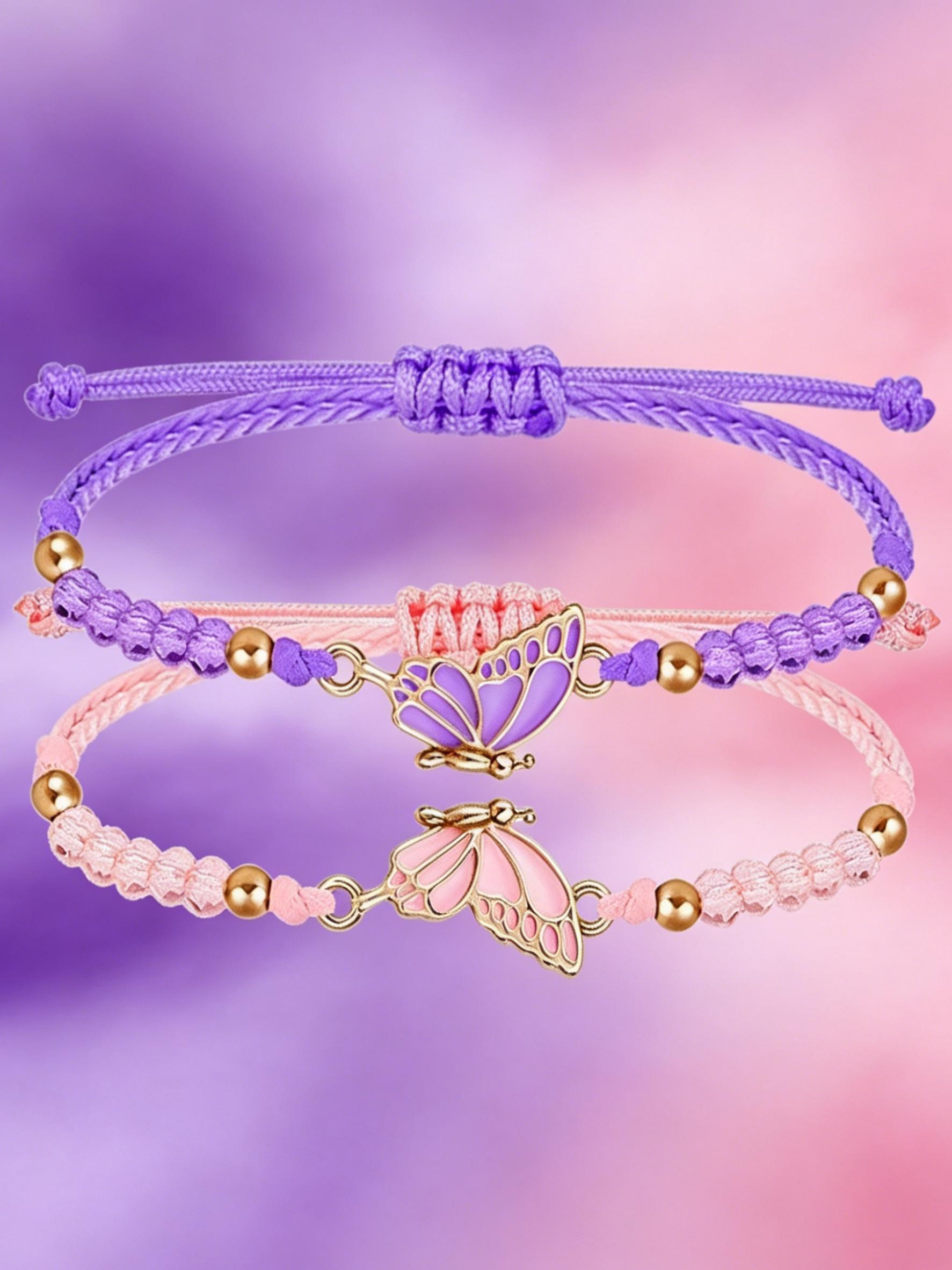 Pack of 2 Butterfly Friendship Bracelets, Adjustable BFF Friendship Bracelets, Butterfly Bracelets, Friendship Bracelets, Butterfly for Best Friends, Handmade Charm Jewelry Gifts for Women BFF, Stackable Bracelet