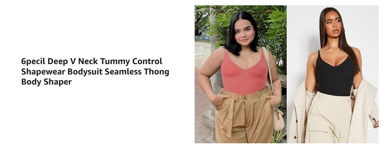 Shapewear Bodysuit Tummy Control Deep V Neck Seamless Thong Body Shaper for Women Basic Compression Soft Womenswear