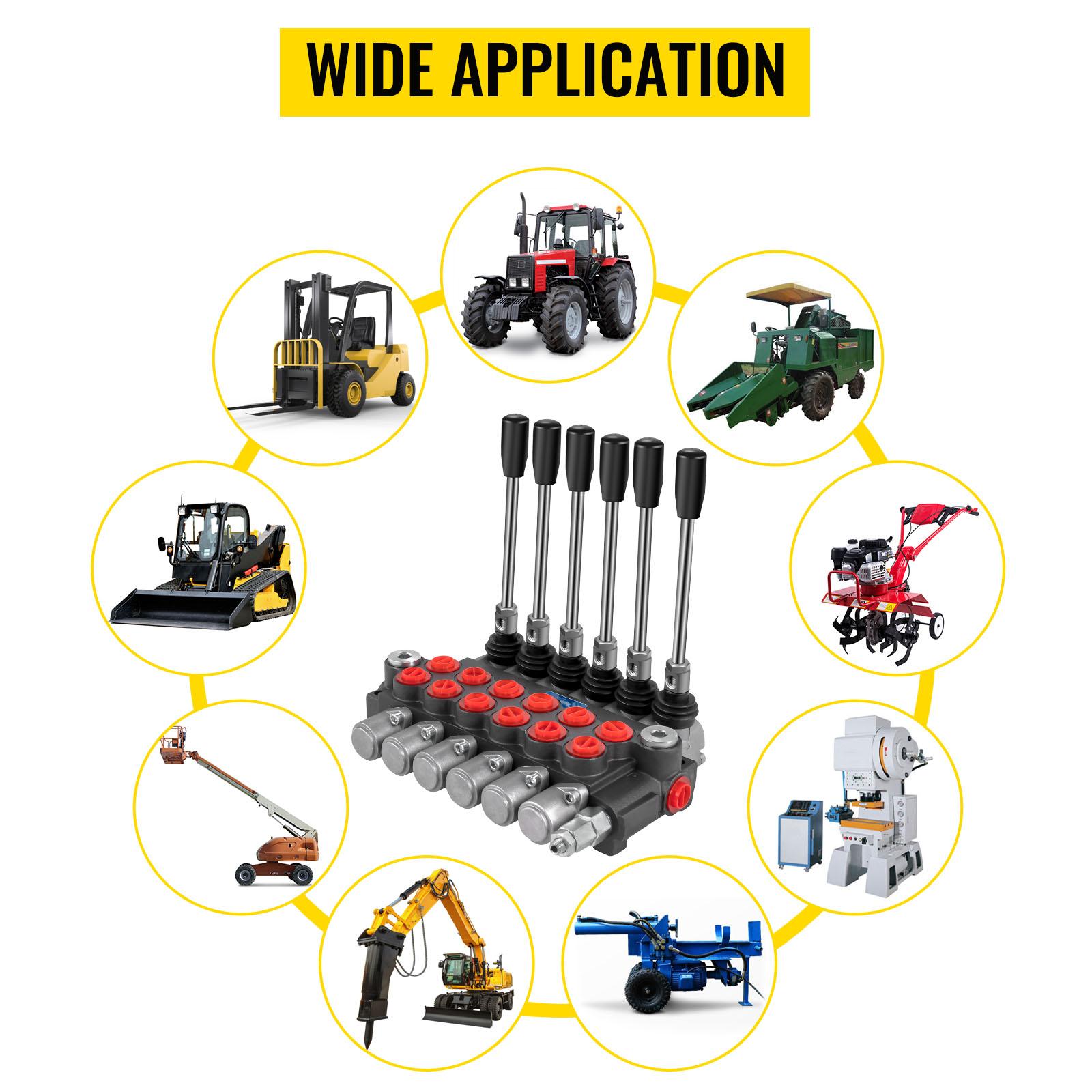 VEVOR P-Iron Chrome Hydraulic Directional Control Valve - 6 Spools, 11 GPM, 3600 PSI Loader Valve for Tractors, Tanks with Press-Punching Machines Compatibility