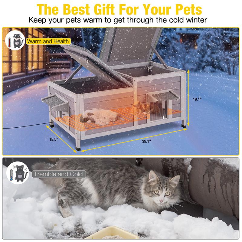 Aivituvin-AIR93-IN-HP Heated Insulated Cat House with Heated Pad | Removable Soft Liner | Stray Cat Shelter | Outdoor Cat House