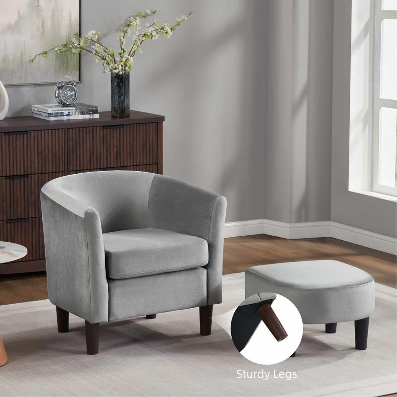 【TikTokShopBlackFriday】Velvet Accent Chair with Ottoman, Modern Barrel Armchair for Living Room Bedroom Office, Comfy Upholstered Lounge Chair with Padded Seat and Armrests, 4 Color Options