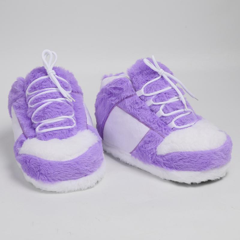 Warm Plush Sneaker Slippers, Trendy Anti-Slip Furry Soft House Shoes, Fluffy Unisex Comfy Home Slides, One Size Fits Most, Indoor & Outdoor