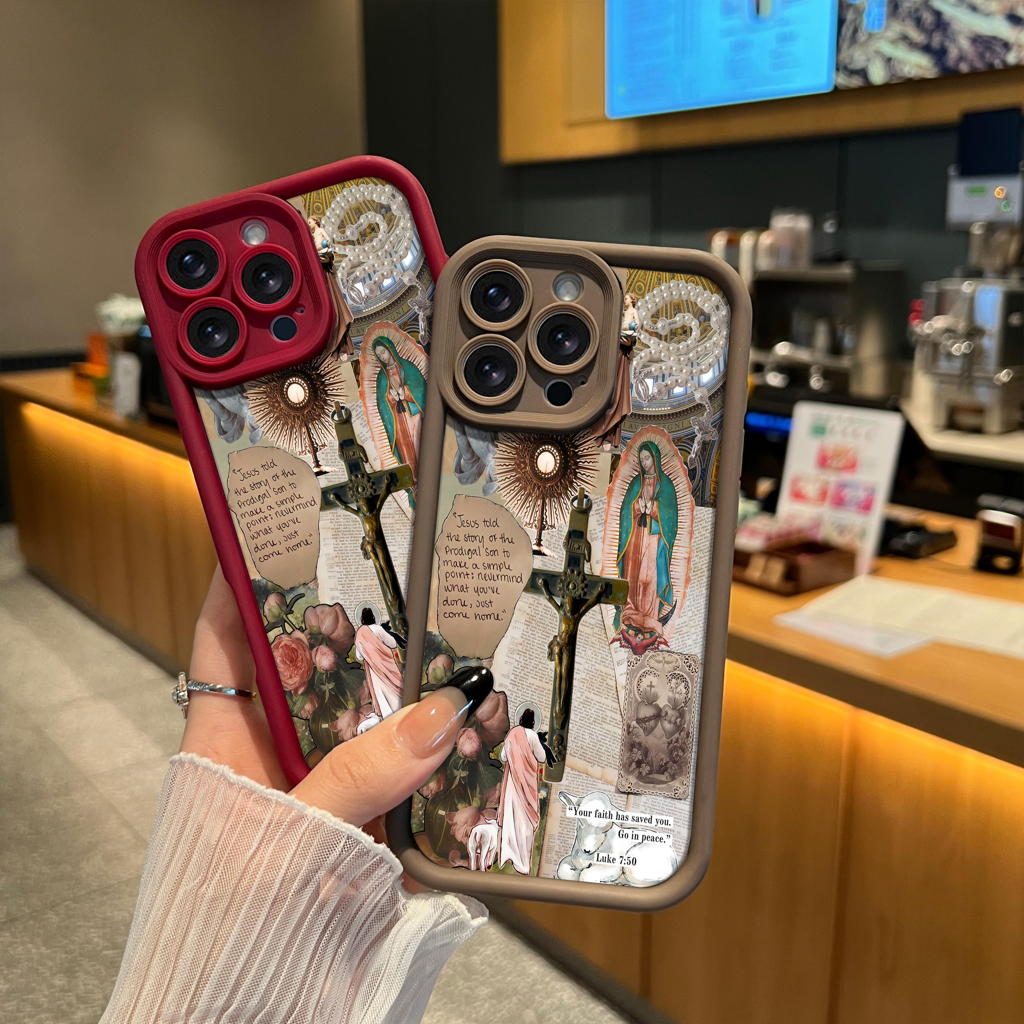 Phone case for iPhone 16 Pro Max 15 Plus 14 13 12 11 XR XS Samsung Galaxy S24 S22 S23 Fashion Religious Collage Anti-Scratch Shockproof TPU Bumper Drop-proof Cover