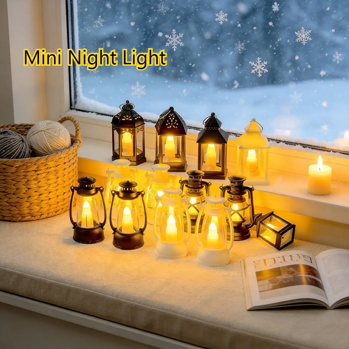 Mini LED Lantern Night Light Vintage Hanging Candle Lanterns Aesthetic Winter Room Decor Cozy Bedroom Windowsill Lights Warm White Christmas Halloween Decoration Electronic Flamless Lamp Gift for Her