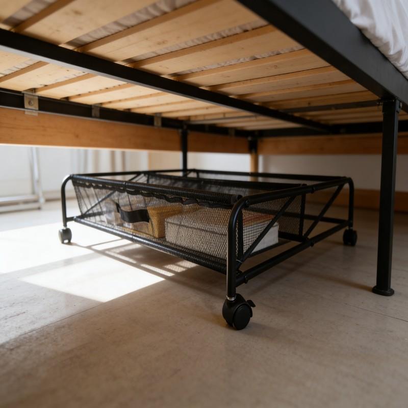 Simple shoe rack, simple shoe rack, under-bed shelf, multi-functional iron bedroom organizing and storage box, storage mesh bag with pulley shoes, room and bedroom storage, organized and tidy, clean and hygienic multi-functional storage, suitable for more