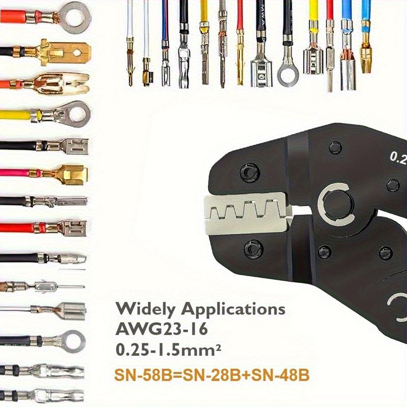 600-piece SN-58B Ratchet Crimping Pliers Set Hand Tools for Crimping AWG 23-16 Terminals, with A 2.8/4.8/6.3mm Male and Female Clamp Connector Combination Kit
