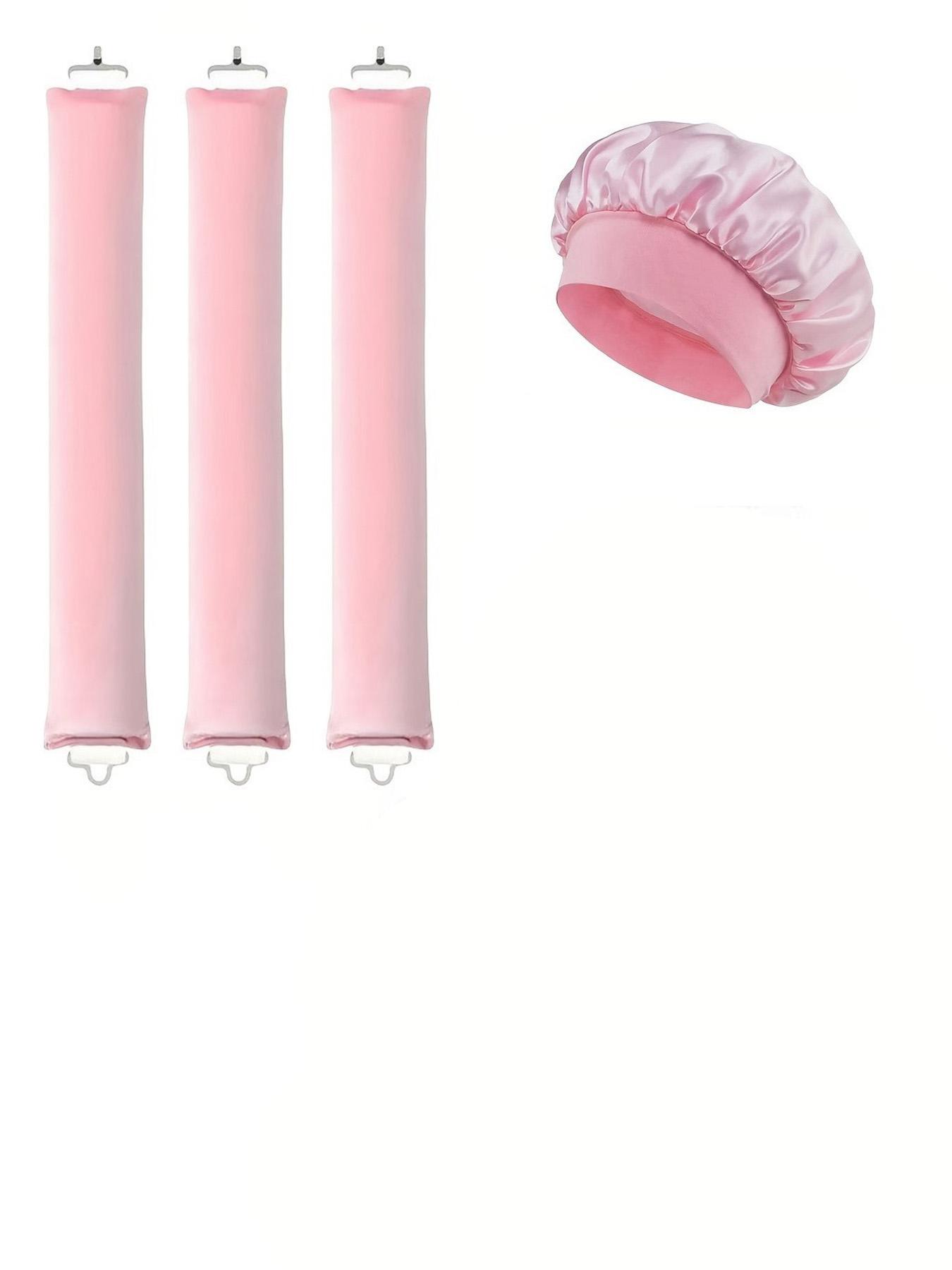 4pcs Curling Hair Set, Satin No-Heat Hair Curlers, Hair Curling Wand And Curling Iron, Suitable For Overnight Use, High Rebound Rubber Filling, Softer And More Durable,Hair Curlers,Curly Hair Brush,Rollers,Curly Hair Products No Damage Brushed Fabric Gift