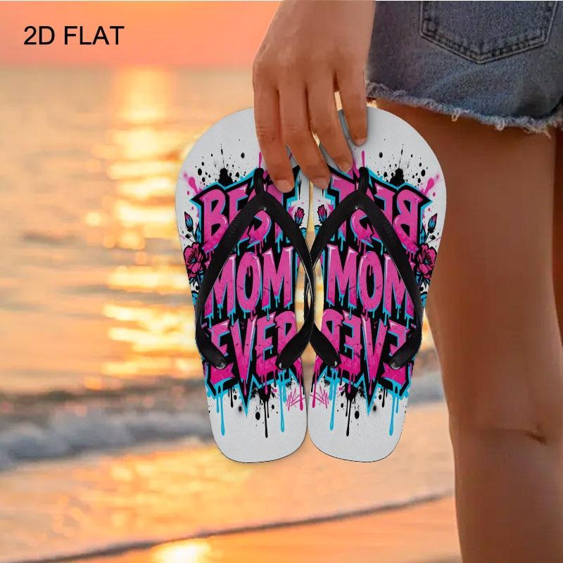 2026 Summer New Women's Flip Flops, Open Toe, Flat Heel, Multiple Colors & Sizes Available, BEST MOM EVER Graffiti Design, Ideal for Mother's Day/Easter/Holiday Gifting, All - Season Fashion Sandals, Dry - Clean Friendly, Trendy Women's Footwear