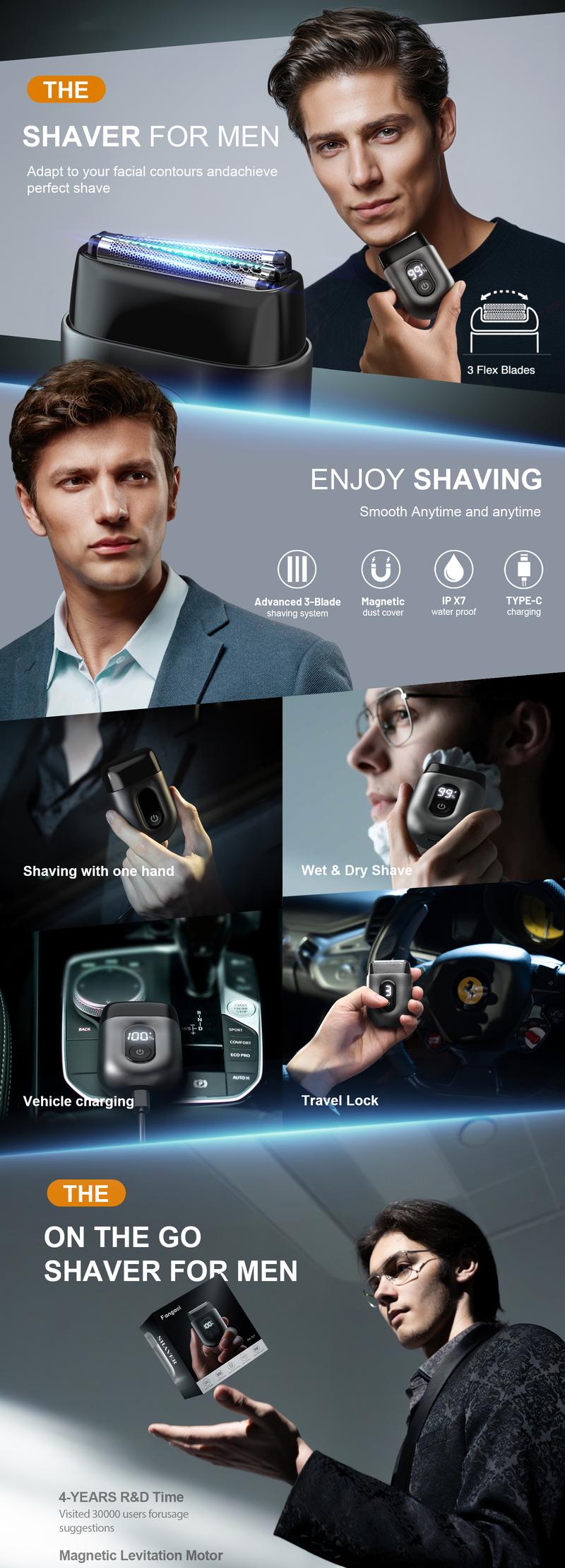 [TikTokShopStockUp]Upgraded Mini Electric Razor, Electric Shaver for Men,Women,Upgraded Foil Shaver with 3 Blade Heads IPX7 Waterproof Wet/Dry LED Display USB Type C Rechargeable FathersDayGift Flexible Floating