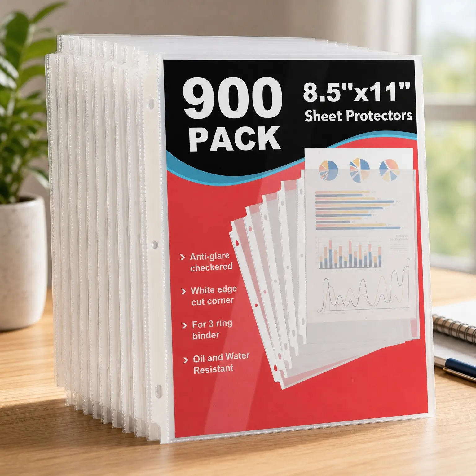900 Pack Sheet Protectors 8.5 x 11 Clear Page Protectors for 3 Ring Binder, Plastic Sleeves for Papers, Top Loading Paper Protector for Documents & Photos, Office Supplies