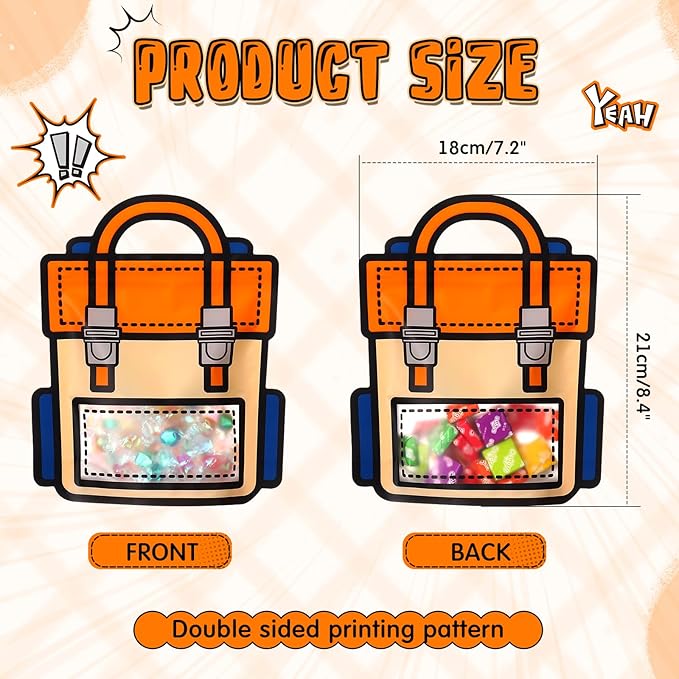 40/100 Pcs Back to School Cartoon Backpack Goodies Bags Snack Bags Candy Bags Plastic Gift Bags with Handle Transparent Window Treat Bags for Teacher Student Women,School Classroom Supplies,Birthday Party kindergarten Vibrant Orange Celebrations Gift