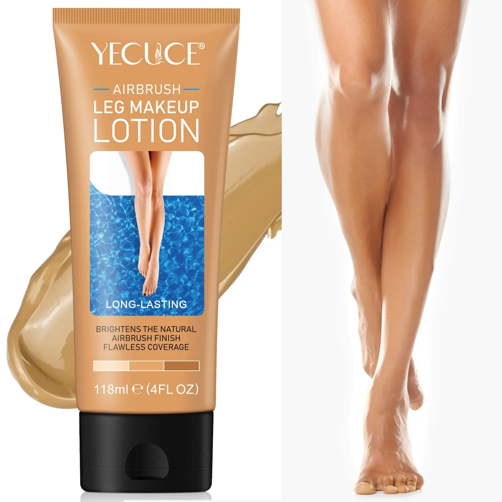 Yecuce Body Concealer 118ML, Waterproof Leg and Body Makeup, Bronze Color, Tattoo Cover-Up, Medium Coverage, Beauty Cream