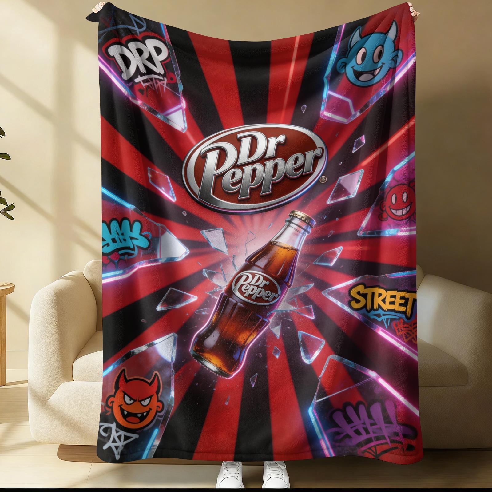 Dr Pepper Street Style Flannel Throw Blanket, Streetwear Soda Graffiti Blanket, Multiple Sizes Available for Various Scenarios, Foldable for Easy Storage, Ideal for Camping and Short Trips, Ideal Gift for Friend