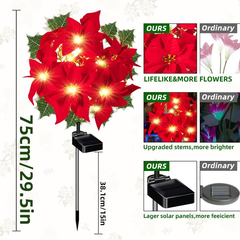 4-Pack Solar Red Flower Outdoor Waterproof Lights, 7-stem Flower Light Decorations, suitable for garden and courtyard decoration. They can also be used as floral blossom-themed party decorations, Independence Day decorations, and gift decorations for moms