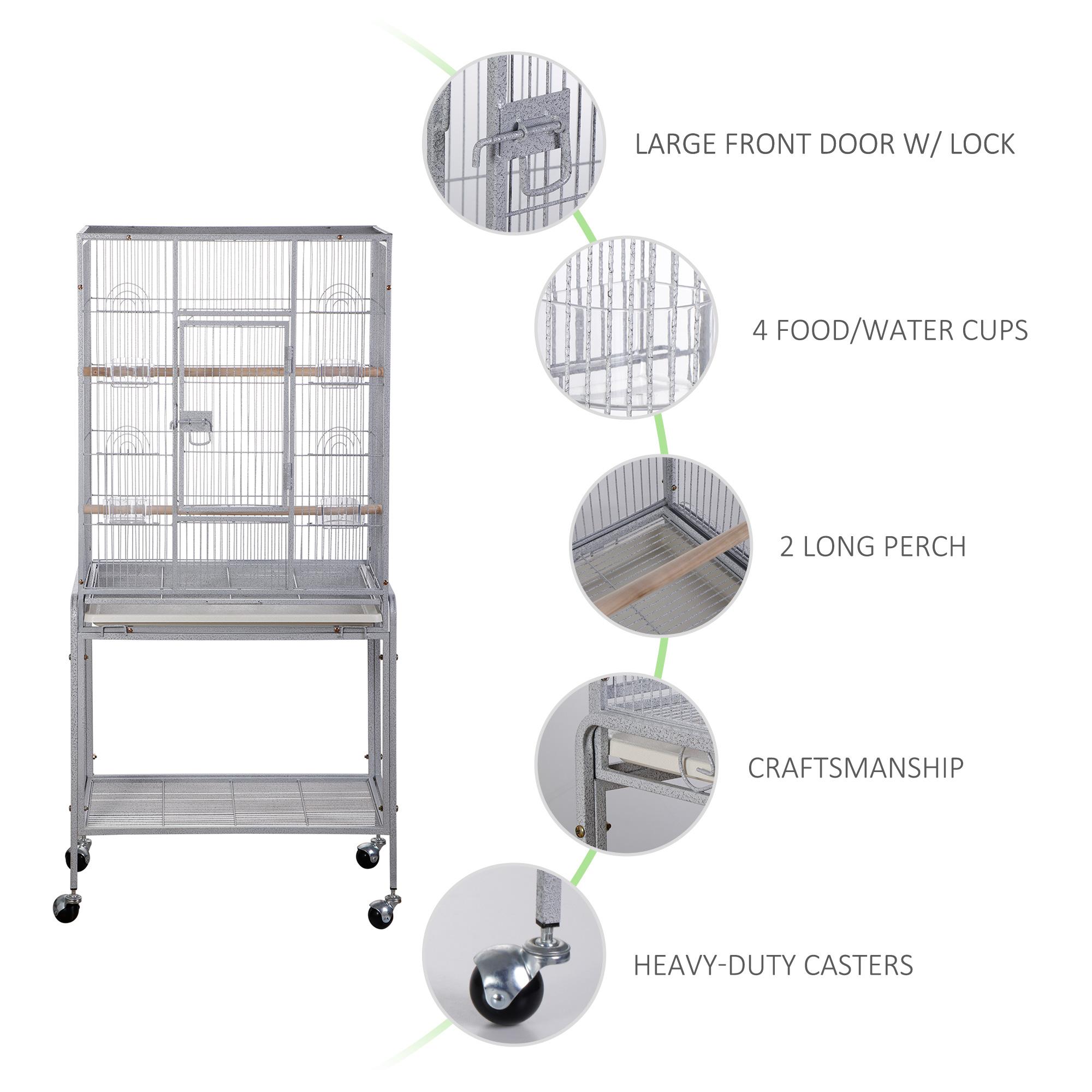 Pet Republic 53-in Large Wrought Iron Rolling Bird Cage W/Perches for Cockatiels Parrot Parakeet White