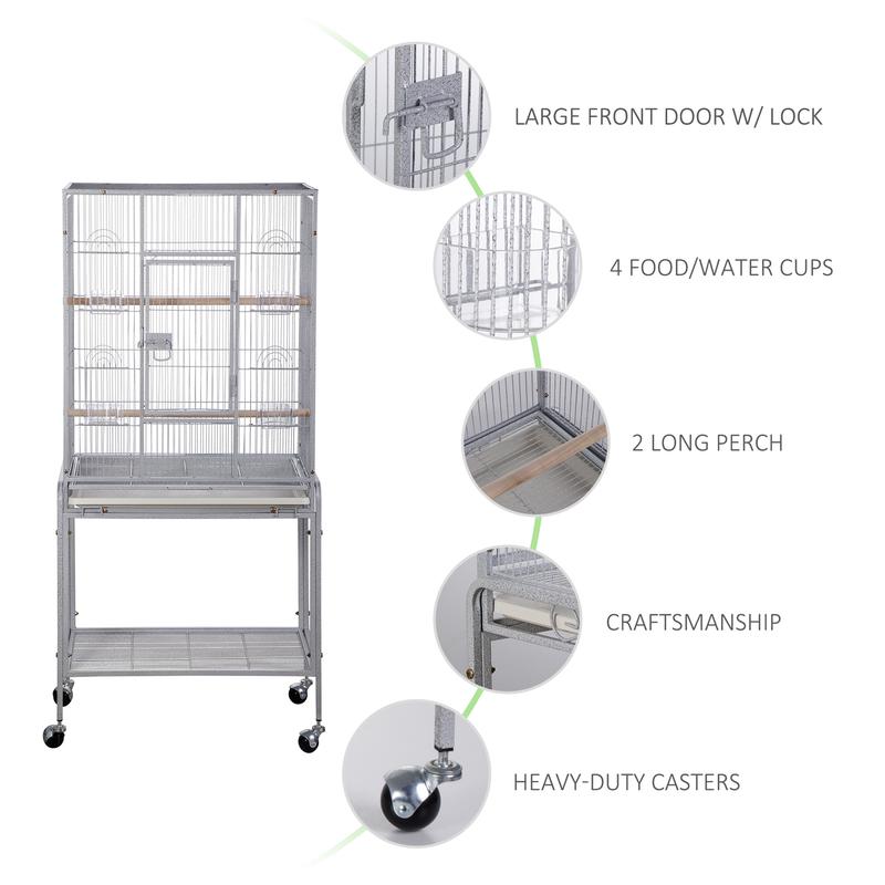 Pet Republic 53-in Large Wrought Iron Rolling Bird Cage W/Perches for Cockatiels Parrot Parakeet White