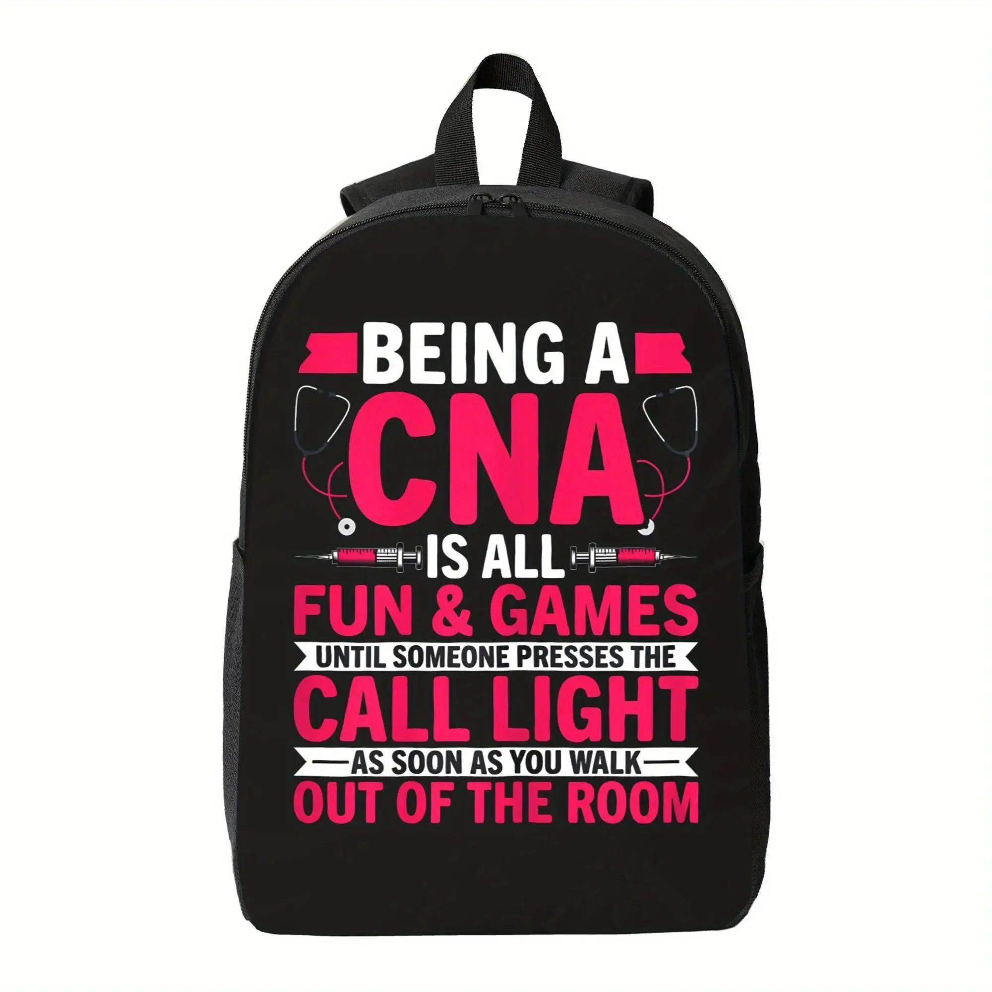 Funny CNA Backpack - Nursing Student Gift, Medical Humor Bags with Zipper Closure - Black Backpack with Pink Text for Certified Nursing Assistants, Heavy-Duty  & Work Bag for CNAs, Nurse Bag, Healthcare Professional Accessory elementary lunch girl