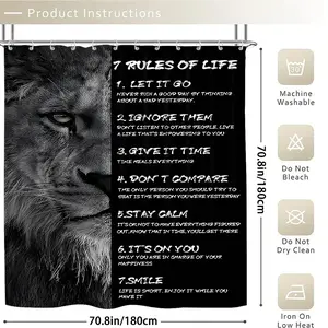 Dark Inspirational Lion Life Rule Bathroom Set, Modern Animals Pattern, Wall Mounted, Straight Shower Rod, Cold Therapy Aesthetic