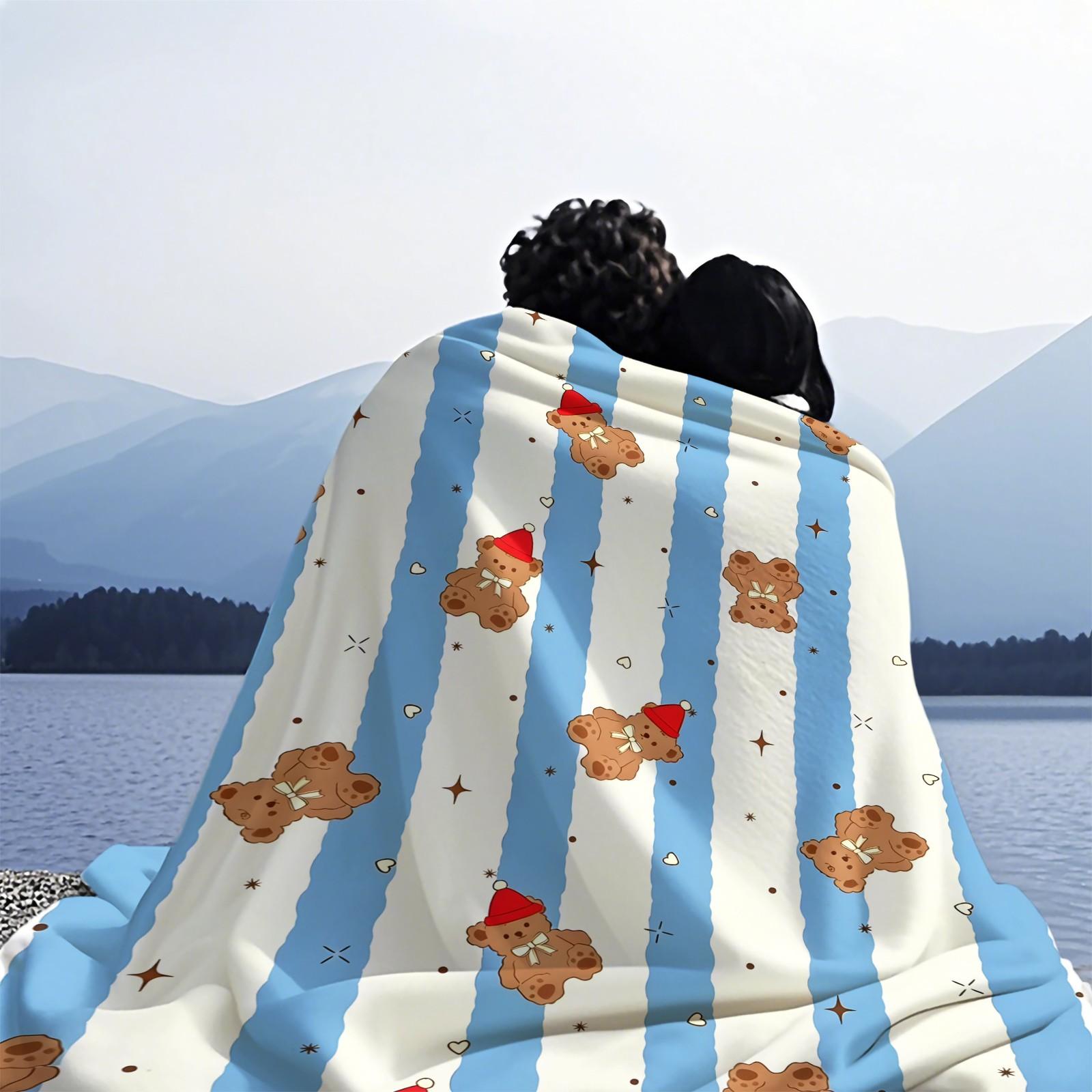 Cartoon Teddy Bear Print Blanket. Soft and Adorable Bear-Print Flannel Blanket Suitable for Bedrooms, Sofas, Living Rooms, and Outdoor Use. Soft and Skin-Friendly the Perfect Gift