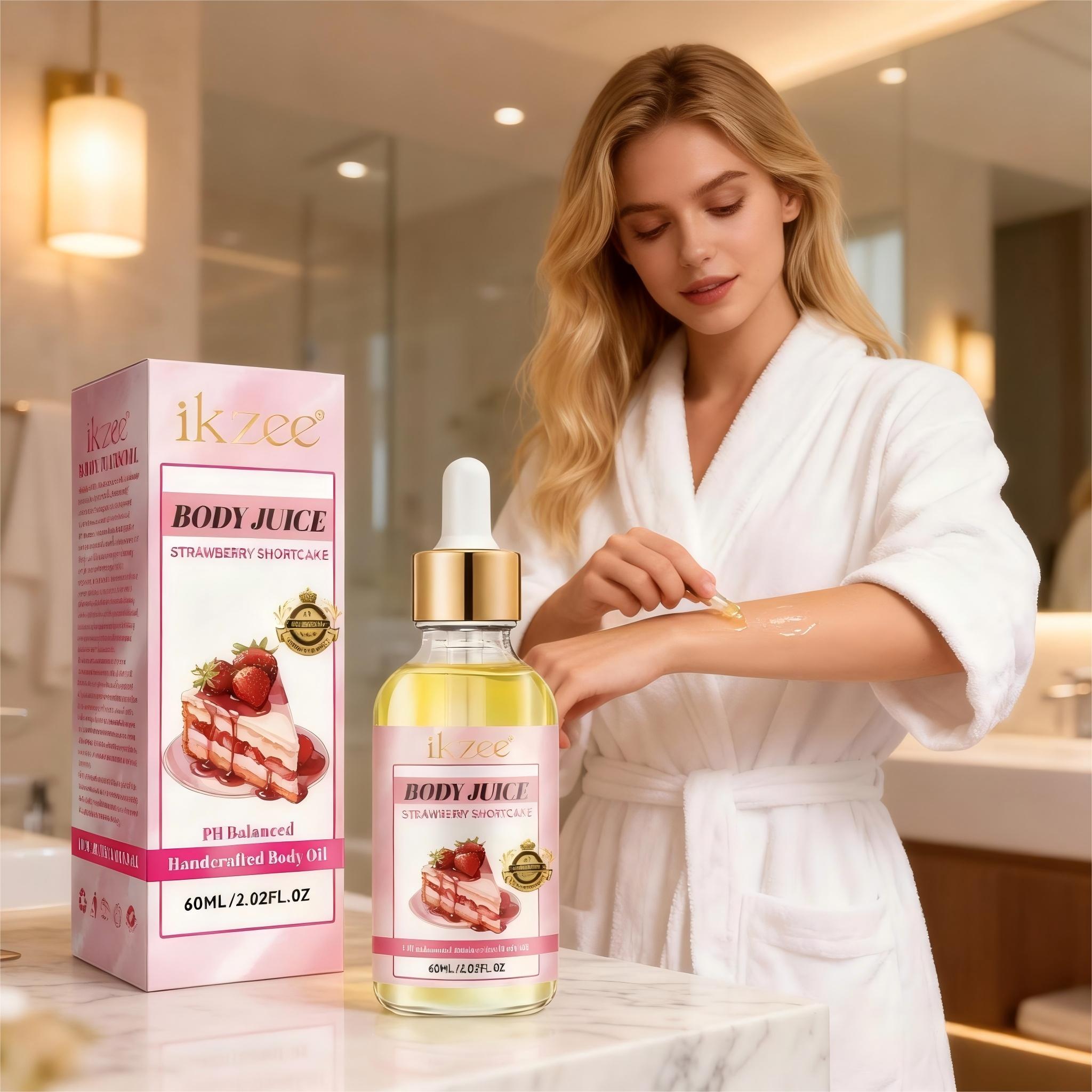 Ikzee Strawberry Cake Body Juice Oil, Non-Greasy 60ML Long-Lasting Scent Moisturizing Women Care Oil, Strawberry Scented Body Oil, Birthday Gift