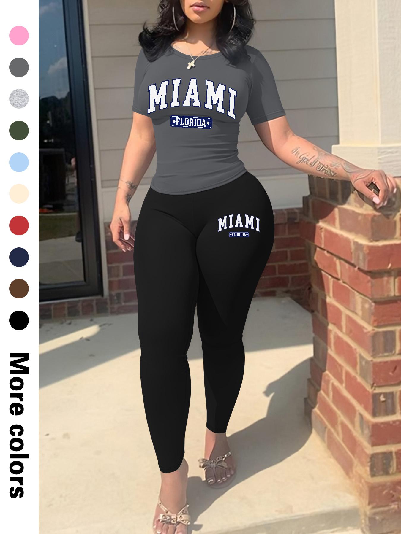 Two-Piece Set Women's Plain Crop Top & Skinny Pants, Casual Fashion Cozy Breathable for Daily Wear, Ladies Summer Clothes