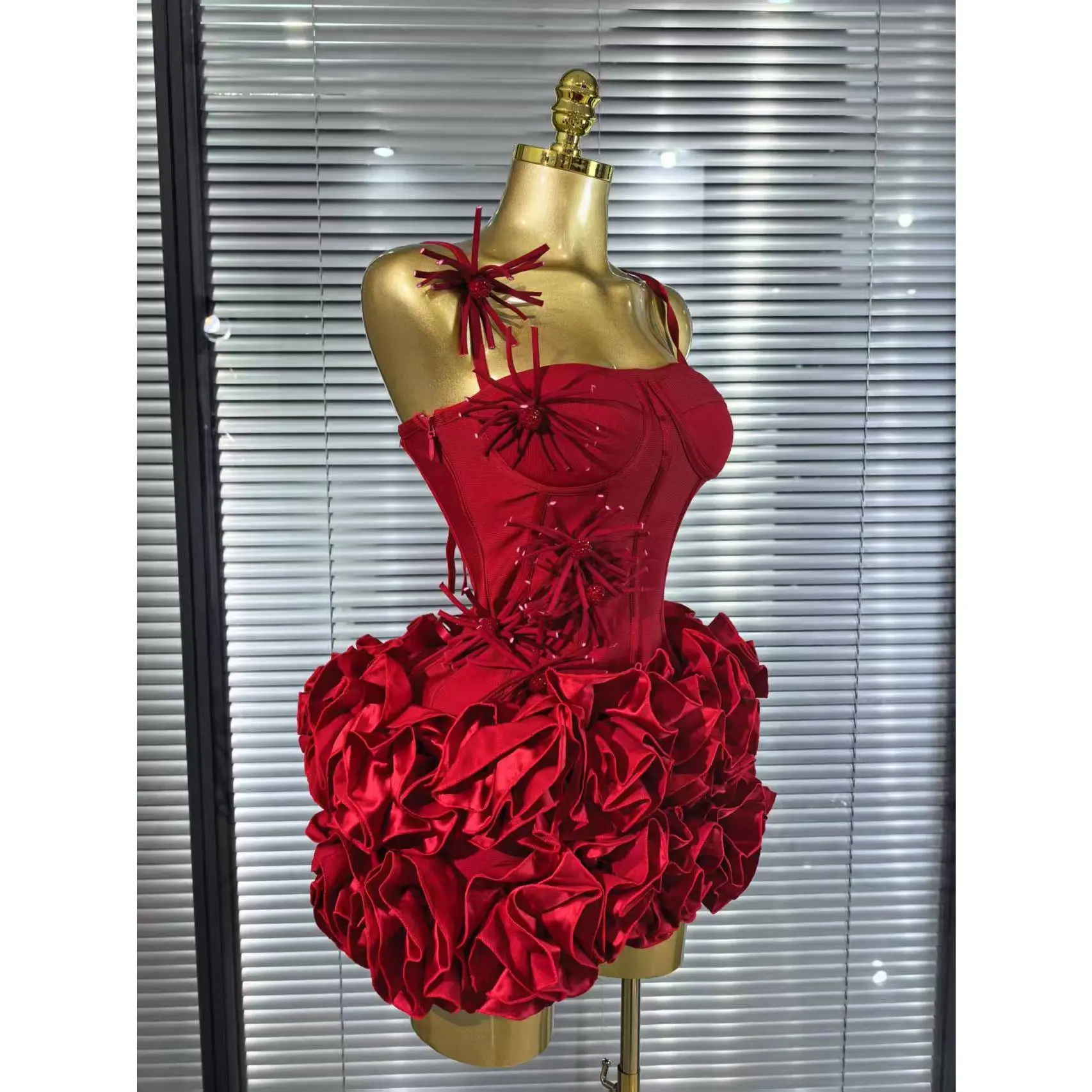 High Quality Black Red Women Sexy Halter Full Florals 2 Pieces Set Bodycon Mini Bandage Dress Celebrate Nightclub Party Wear