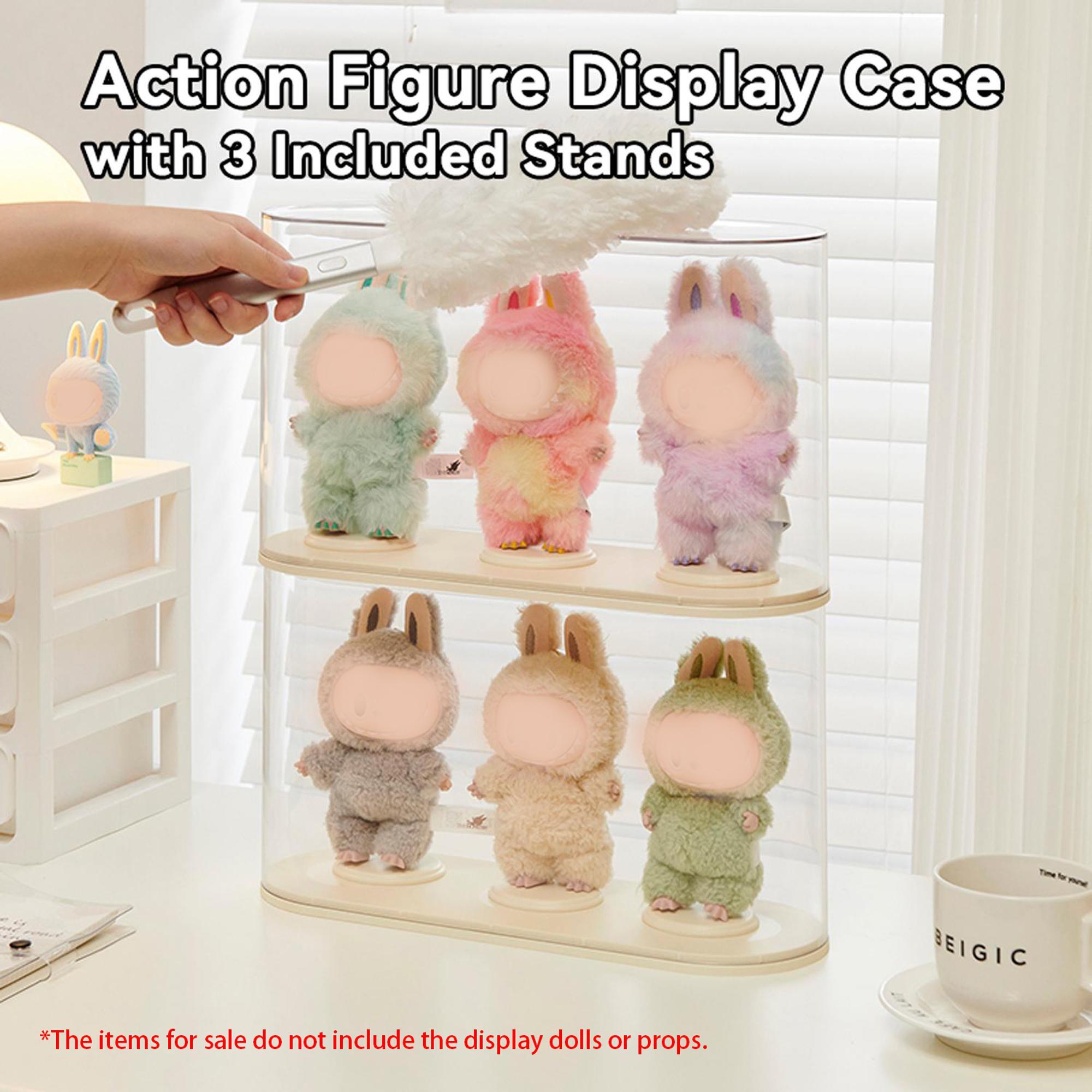 Trendy Plush Keychain Display Case with 3 Independent Stands, Stackable and Combinable, Suitable for Plush Keychains and Figurines like Labubu, Skullpanda, DIMOO, HIRONO, MOLLY, Stylish Keychain