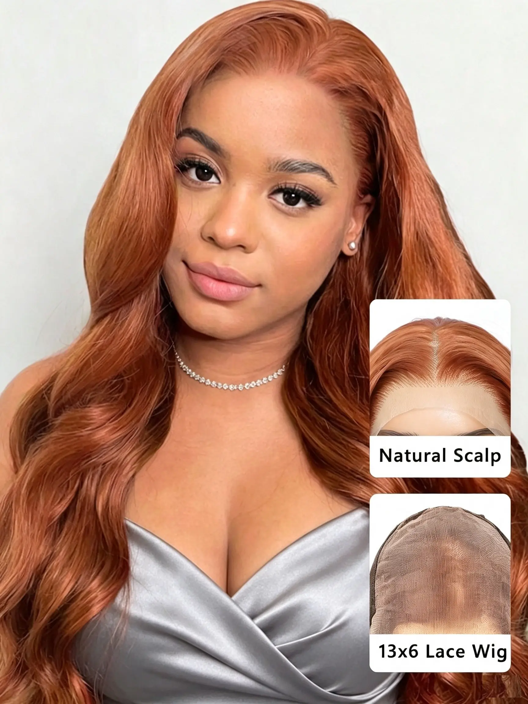 13X6 Lace Front Wigs Copper Brown Color Synthetic Lace Front Wigs Long Body Wave Water Wavy Hair Front Lace Wig 24 Inch For Women Wear Daily Party Cosplay Halloween And Christmas Gifts
