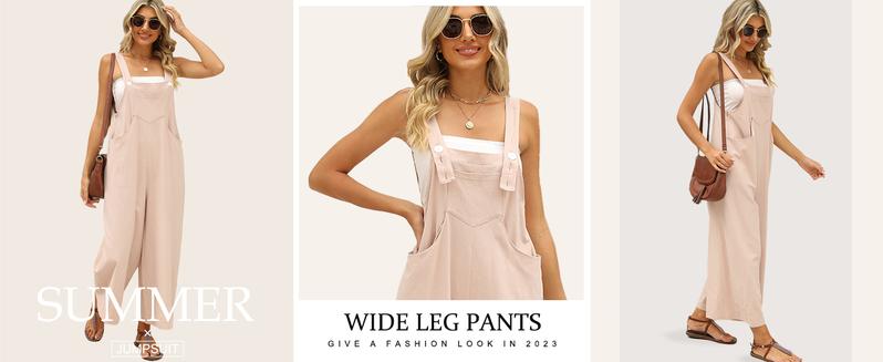 Naeduo Women's Summer Cotton Linen Bib Overalls Baggy Sleeveless Adjustable Wide Leg One Piece Jumpsuits