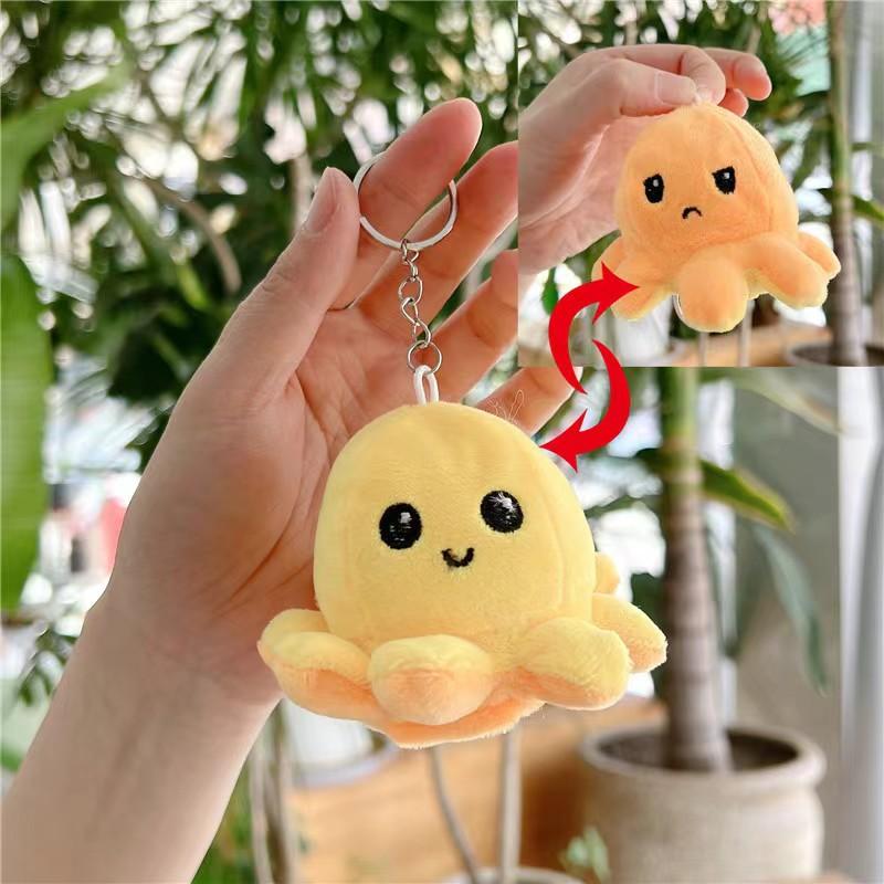 Reversible Octopus Plush Keychain Flip Octopus Doll Soft Stuffed Pendant Cute Double Sided Flip Octopus Key Ring Toy Gift
