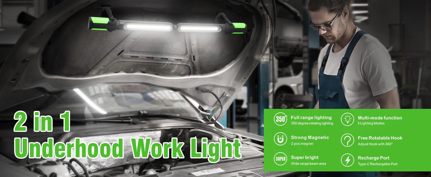 SYLSTAR Work Light for Mechanic, 2400LM Bright LED Work Light, 4400mAh Rechargeable Underhood Work Light Bar with Hooks, Magnetic Mechanic Light for Car Repairing/Inspection/Garage/Workshop/Emergency SYLSTAR Work Light for Mechanic, 2400LM Bright LED Work Light, 4400mAh Rechargeable Underhood Work Light Bar with Hooks, Magnetic Mechanic Light for Car Repairing/Inspection/Garage/Workshop/Emergency