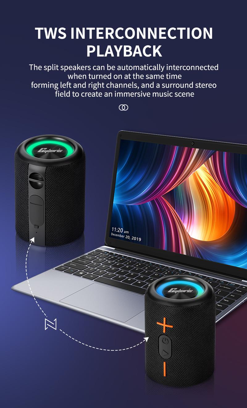 New upgrade 2 in 1 portable Bluetooth speaker with 20-watt stereo bass effect, IPX6 level waterproof performance and home theater surround sound. Modern style, a must-have for music lovers. Supports Bluetooth 5.3 connection. Boombox Birthday