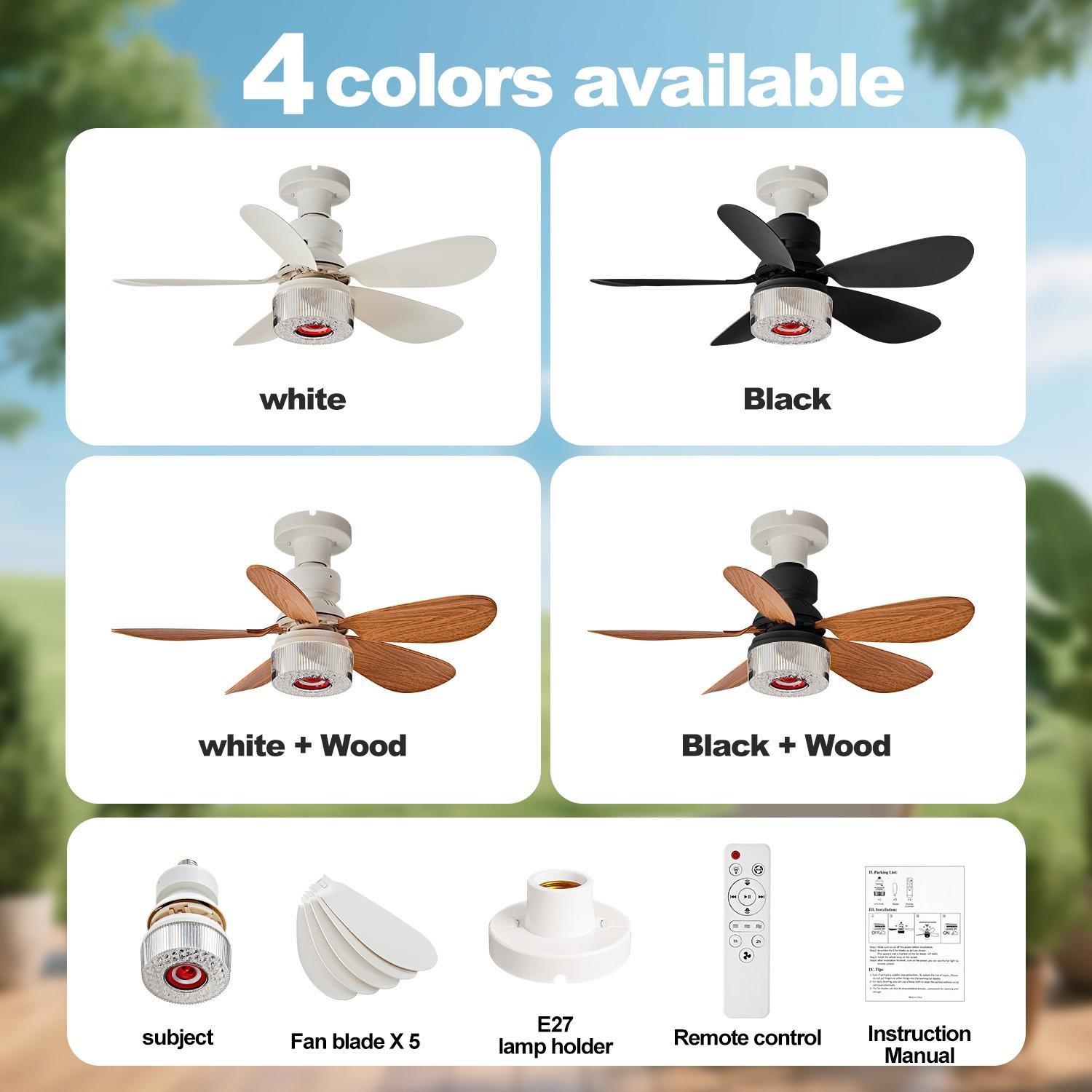 Bluetooth-compatible Speaker Ceiling Fan Light, E27 Socket, RGB Adjustable Timer, Home Office Bedroom Kitchen, Modern Smart Fan