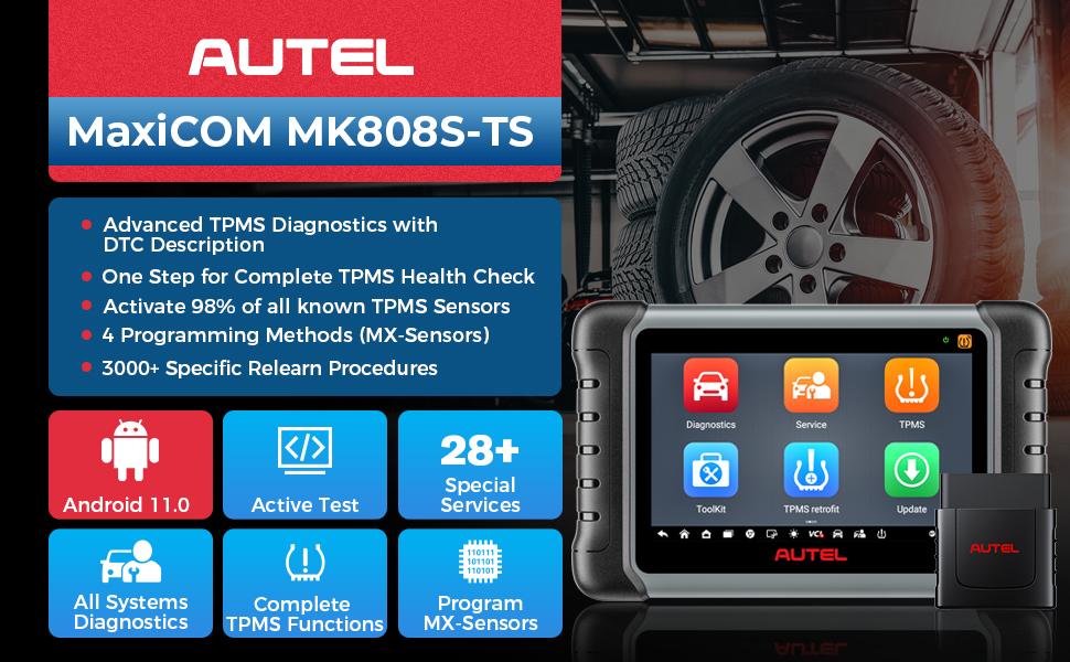 Autel MaxiCOM MK808S-TS Bidirectional Scanner: All-in-one TPMS Tool of MaxiCheck MX808S-TS, MK808 BT Pro, TS608 with TPMS Programming Relearn, 28 Service, Active Test, Android 11, FCA Autoauth Autel MaxiCOM MK808S-TS Bidirectional Scanner: All-in-one TPMS Tool of MaxiCheck MX808S-TS, MK808 BT Pro, TS608 with TPMS Programming Relearn, 28 Service, Active Test, Android 11, FCA Autoauth