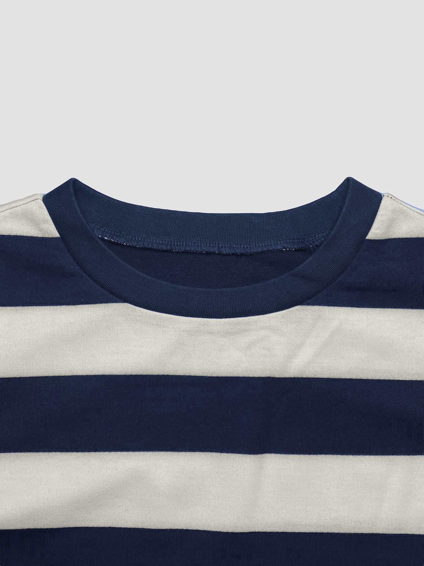 Women's Loose-Fit Striped Round Neck T-Shirt, Casual Soft Comfort Top for Fall & Winter