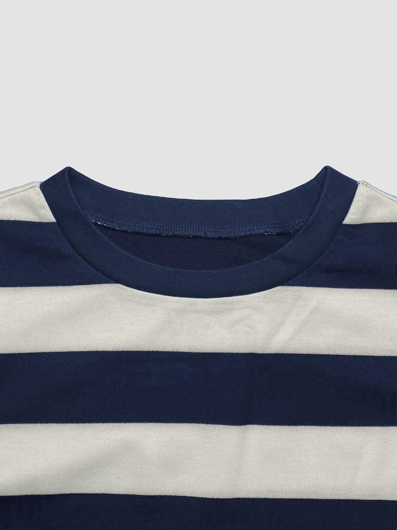 Women's Loose-Fit Striped Round Neck T-Shirt, Casual Comfort Top for Fall & Winter